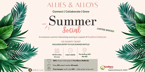 Allies & Alloys | Summer Social | Birmingham Charity Networking Evening