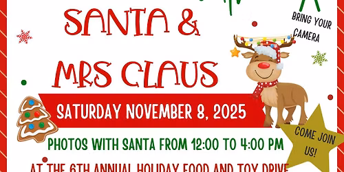 Photos with Santa and Mrs. Claus at the 6th Annual Holiday Food and Toy Drive and Car Cruise Show