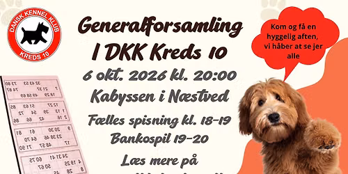Ordin\u00e6re generalforsamling med f\u00e6llesspisning og bankospil f\u00f8r generalforsamlingen