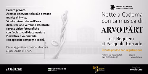 Notte a Cadorna con musica di Arvo P\u00e4rt e il Requiem di Pasquale Corrado