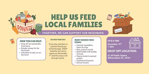 Wilkes Barre Food Drive, November 15th