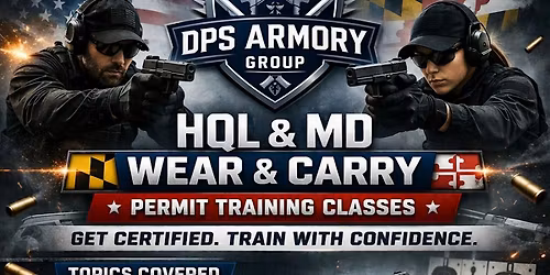 Firearm introduction class \/ MD Wear and Carry Permit     DAY 2 $150\/pp