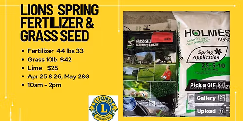 Lions Spring Fertilizer, grass seed and lime sale