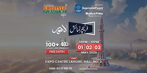 Pakistan Lifestyle Furniture Expo Lahore | 1,2,3 May 2026 | Expo Center Lahore, Hall No. 3