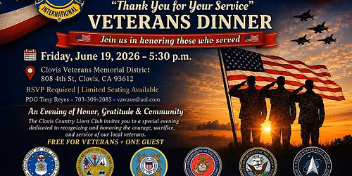 2nd Annual \u201cThank You for Your Service\u201d Veterans Dinner