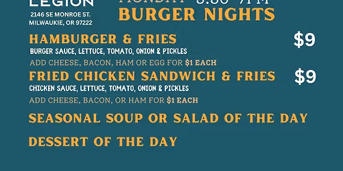Monday Burgers at Post 180
