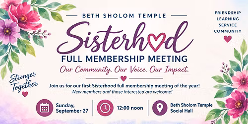 1st Sisterhood Membership Meeting of 2026-2027
