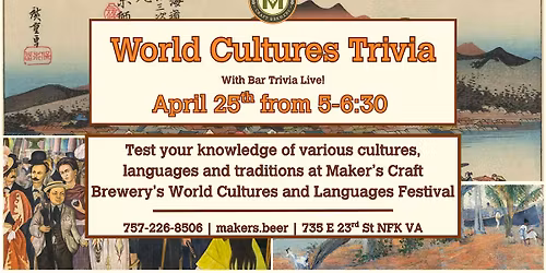 World Cultures Trivia with Bar Trivia LIVE at Maker's Craft Brewery