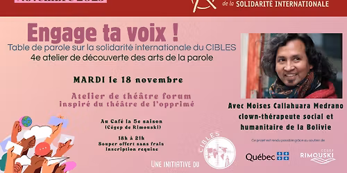 Atelier d'introduction au th\u00e9\u00e2tre de l'opprim\u00e9 - Groupe Engage ta voix