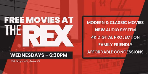 \ud83c\udfac  Free Wednesday Movie at The Rex Theater!