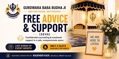 Free Monthly Counselling & Emotional Support (Seva) \u2013 Nottingham