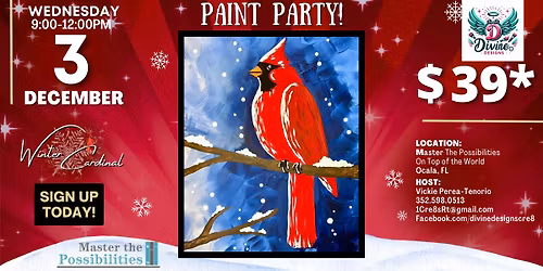 **Only 20 Spots** Winter Cardinal Painting Class, Paint Party Style at Master the Possibilities