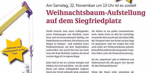 Weihnachtsbaum-Aufstellung auf dem Siegfriedsplatz