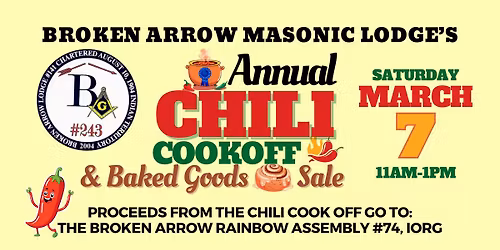 Broken Arrow Masonic Lodge Annual Chili Cook Off and Baked Goods Sale