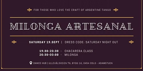 Milonga Artesanal 19.Sept @Dance Hub Oslo