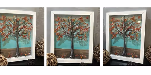 Crushed Glass & Painted Autumn Fall Tree  in Frame Paint Sip Art Class