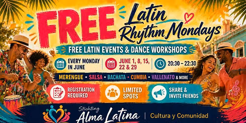 Lunes Latinos Gratis Workshops- Baila-Comparte- Aprende Ritmos Latinos