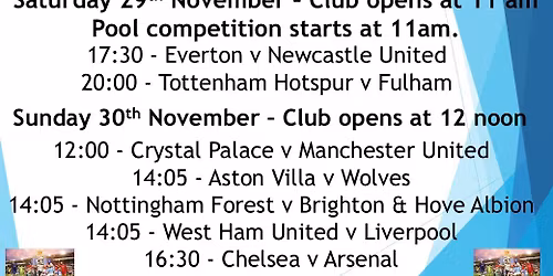 Saturday 29th November & Sunday 30th November