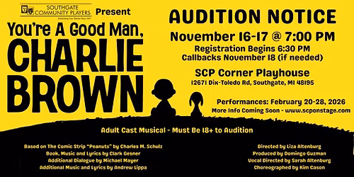 Auditions for SCP Presents: "You're A Good Man, Charlie Brown"