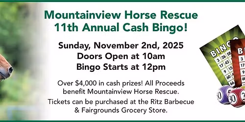 Mountainview Horse Rescue Cash Bingo