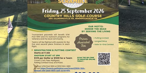 16th Annual Golf Scramble - VFW Post 9851 -- Looking for Golfers, sponsors, & donors!