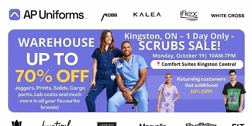 Warehouse Scrubs Sale \u2013 Kingston, ON\u2013 1 Day Only
