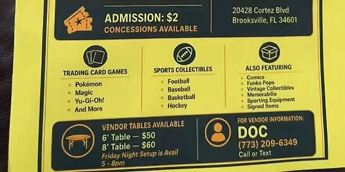 Sports and Collectables Show Vendor Tables Available