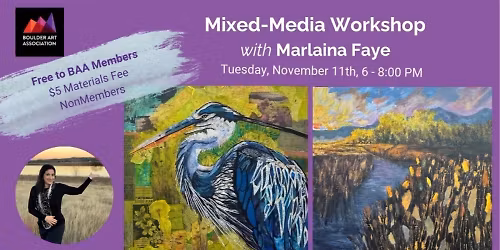 Mixed Media WORKSHOP with Marlaina Faye FREE for BAA Members!