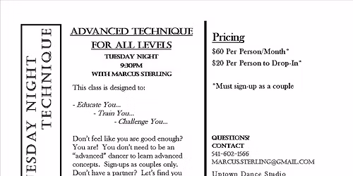 Tuesday Night Technique - Advance Technique For All Levels