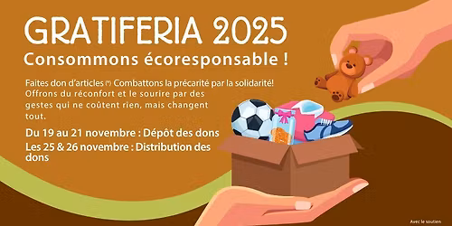 Gratiferia 2025 Solidarit\u00e9 face \u00e0 l\u2019aust\u00e9rit\u00e9 !  - Distribution des dons