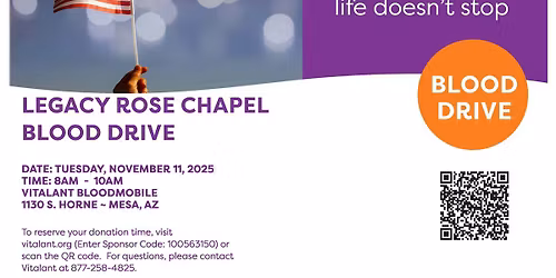Legacy Rose Chapel Blood Drive with Vitalant Bloodmobile