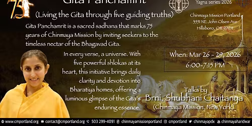Gita Panchamrit \u2013 talks by Brni. Shubhani Chaitanya Mar 26-29, 2026