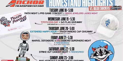 Biloxi Shuckers at Rocket City Trash Pandas at Toyota Field - AL
