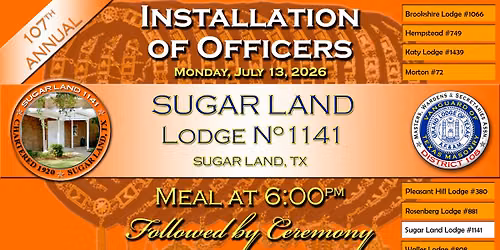 2026 OFFICER INSTALLATON: Sugar Land Lodge #1141