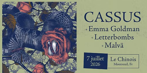 CASSUS (SCREAMO \/ UK) + EMMA GOLDMAN (SCREAMO \/ CAN) + LETTERBOMBS (EMOVIOLENCE \/ FI) + MALV\u00c4 (FR)