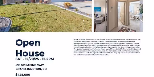 595 1\/2 Pacino Way, Grand Junction Open House - Saturday - December 20th, 2025 from 12:00pm-2:00pm