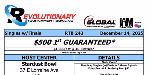 RTB 243 - 1 Day Singles w\/Finals - Stardust Bowl