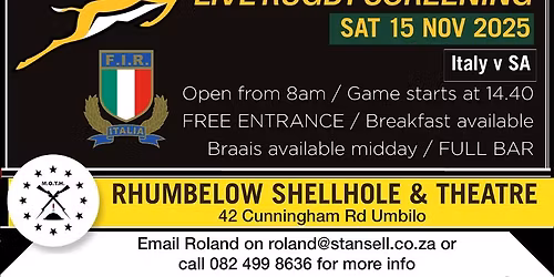 RUGBY ON THE BIG SCREEN - SPRINGBOKS VS ITALY (14.40 GAME)