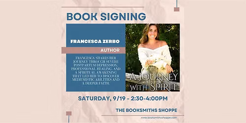 Book Signing : Author Francesca Zerbo: A Journey With Spirit 9\/19 - 2:30PM
