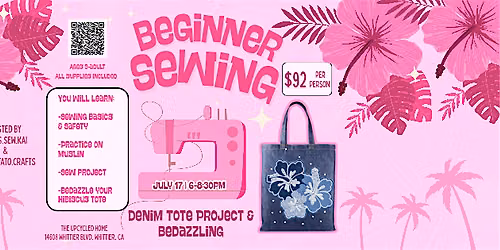 Beginner Sewing Denim Hibiscus Tote Bag & Bedazzling