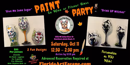 Paint on Wine/Pilsner Glass pARTy ☕🍷🍩🎨 Sat,Oct 11@12:30pm🍩Lazy Dog Donuts Cafe-Downtown Jensen  