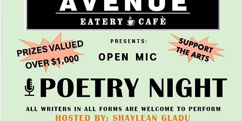 POETRY NIGHT at Avenue Eatery & Cafe JUNE 12TH