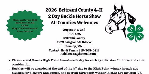 2026 Beltrami County 4-H 2 Day Buckle Show All Counties Welcomed