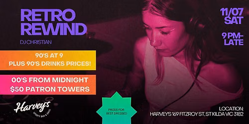 Retro rewind DJ dance party at Harvey's (Was the Elephant and Wheelbarrow)