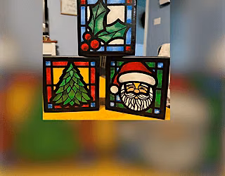 Wood Block Stenciled Stained Glass Look Trio