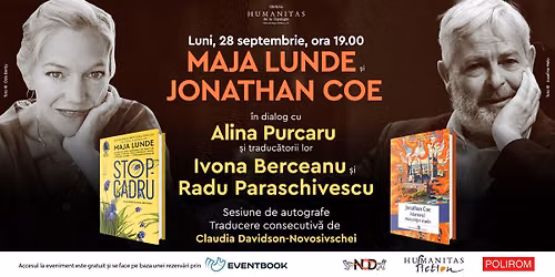 Maja Lunde, Jonathan Coe \u0219i traduc\u0103torii lor la Bucure\u0219ti, \u00een dialog cu Alina Purcaru