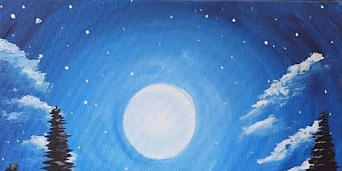 Paint this beautiful, Blue Moonrise, at this fun paint and sip painting