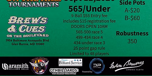565\/under Winner break 9-Ball with Fargo Races