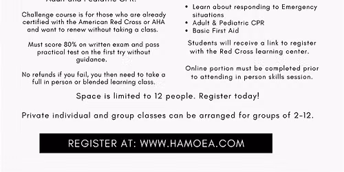 Red Cross Adult and pediatric CPR and first aid class