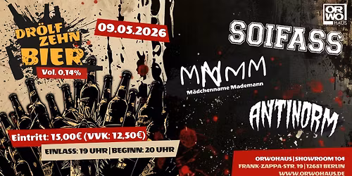 Dr\u00f6lfzehn Bier Vol. 0,14% mit SOIFASS, M\u00e4dchenname Mademann, Antinorm